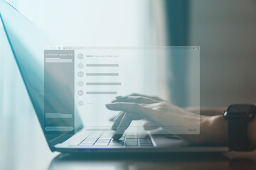 AI chat bot concept, Business people use Artificial Intelligence in the futuristic business and coding software development on interface and synchronize network connection, IoT, innovative.