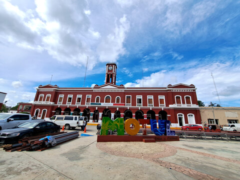 Motul, Yuacatan, Mexico - Nov 22 2022: Downtown of the mexican town Motul, full of history, hidden natural treasures and delicious gastronomy, very close to the city of Merida