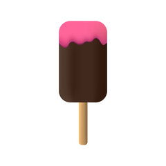 Vector chocolate ice cream with pink strawberry cream. Realistic ice cream stick vector illustration