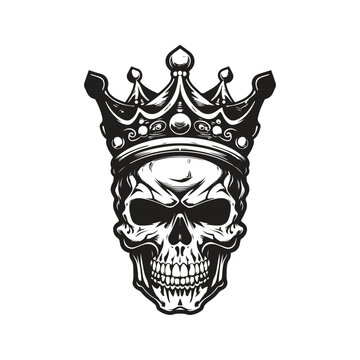skull wearing crown, vector concept digital art, hand drawn illustration