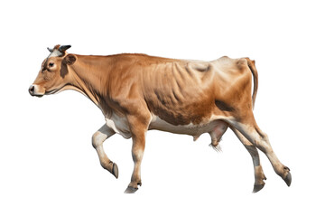 a spring-themed brown jersey cow and bull running, photographic illustration on a transparent background in PNG.