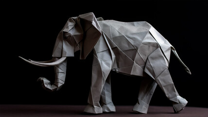 elephant folded from paper in origami style