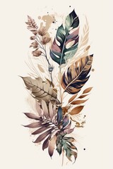 Boho art design on blank white background, simple, isolated