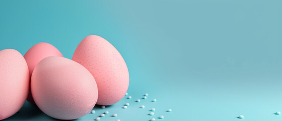 Naklejka na ściany i meble Easter egg Banner, colorful eggs in the Easter festive every April. Pastel color background. Vector illustration. 3D render of Generative AI. 21:9 ratio (2:1) can be header of website.