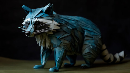 racoon folded from paper in origami style