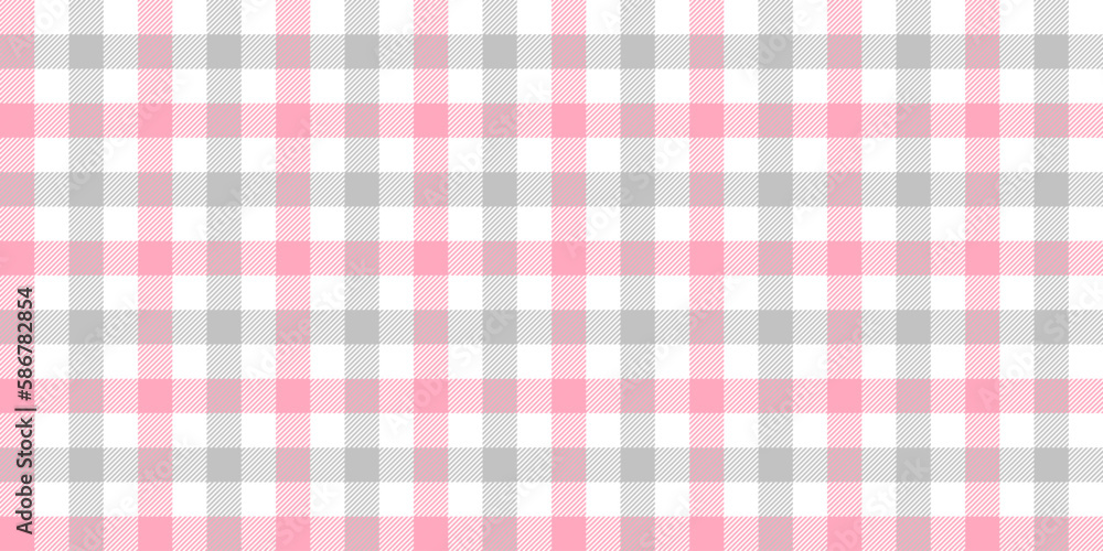 Poster Pink and gray gingham seamless pattern. Pale pastel vichy background texture. Checked tweed plaid repeating wallpaper. Fabric design. Vector 