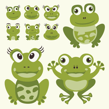 set of funny cartoon frogs
