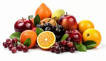 Naklejka na ściany i meble Fresh fruits isolated on white background. Generative ai