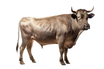 an isolated  Brown Bull cow side view strong and muscular, farm-themed photorealistic illustration on a transparent background cutout in PNG. Generative ai