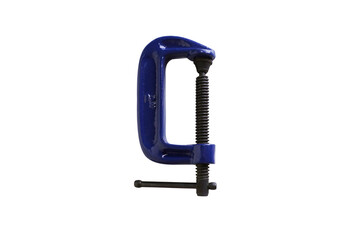 C-clamp isolated on white background. Device used for clamping and holding the workpiece in place quickly and conveniently. Basic tool commonly used in woodworking, metalworking and DIY work.