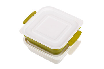 2 of plastic food containers Stacked Together isolated on white background. Home product for kitchen, preparation, storage containers, and serving products for the kitchen and home. Food containers.