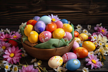 Obraz na płótnie Canvas colorful easter eggs with flowers, generative AI