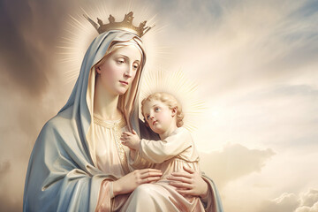 Holy Mary Mother of God and baby jesus , generative AI - obrazy, fototapety, plakaty