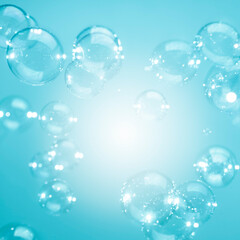 Beautiful Blurred Shiny Soap Bubbles Abstract Background. Defocused White Space. Bokeh Magic. Celebration Festive Backdrop. Fressness Soap Suds Bubbles Water	
