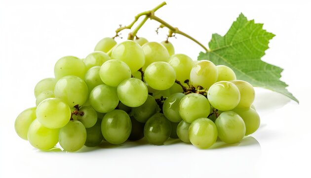 Branch of green grapes isolated on white background. Generative ai