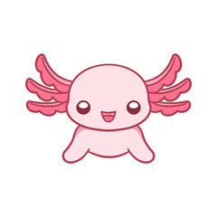 Happy axolotl head cartoon vector illustration. Cute underwater aquatic animal design for kids, clip art, pattern, print, etc. Simple flat style with outline.