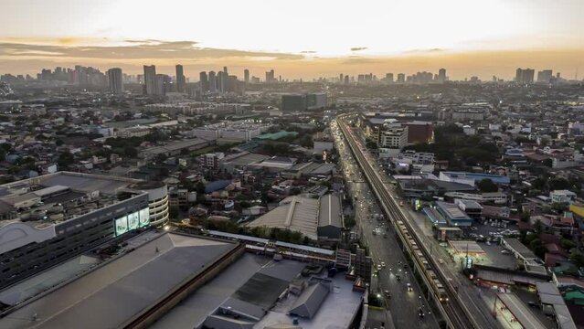 Beautiful timelapse twilight view of busy long highway on rush hour from city of Cainta, Philippines