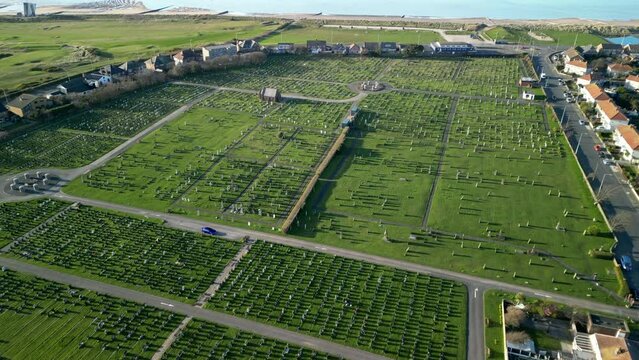 Flying over cemetery at Fleetwood Lancashire UK