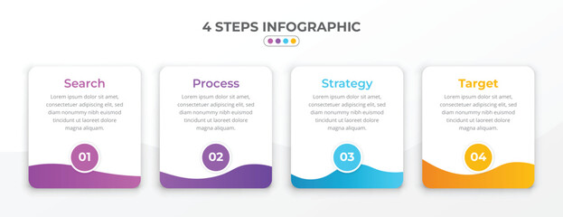 Business Infographic design template Vector with icons and 4 four steps or options. Can be used for process diagram, presentations, workflow layout, banner, flow chart, info graph, background