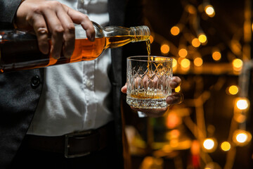 Celebrate whiskey a friendly party in restaurant.