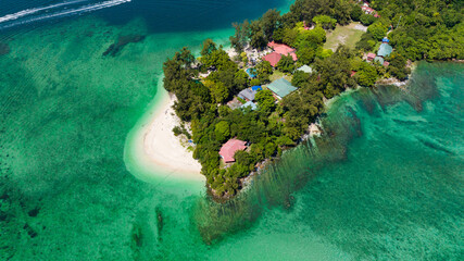 Manukan Island with a beautiful sandy beach. Tunku Abdul Rahman National Park. Kota Kinabalu, Sabah, Malaysia.