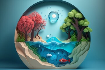 A digital illustration in the style of a paper craft, environmental protection concept. Generative AI. 