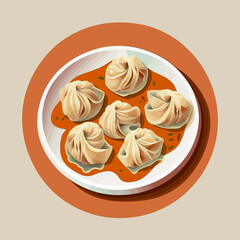  Veg Momos 2D Simple Flat illustration indian food