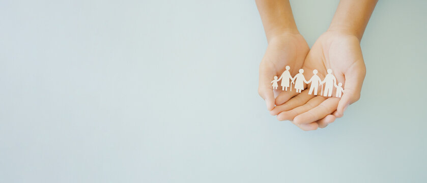 Hands Holding Multi Generational Family Paper, Family Wellness, Health Insurance Concept