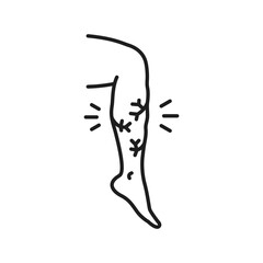 Varicose vein, vascular mesh on legs. Vector icon venous edema, hypoproteinemia treatment disease. Venous disease leg swelling line icon