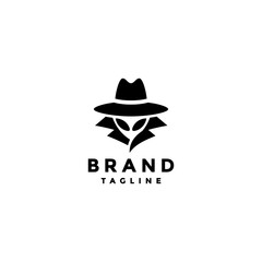 Alien Wearing Hat And Black Coat Logo Design. Strange Person Wearing Black Suit