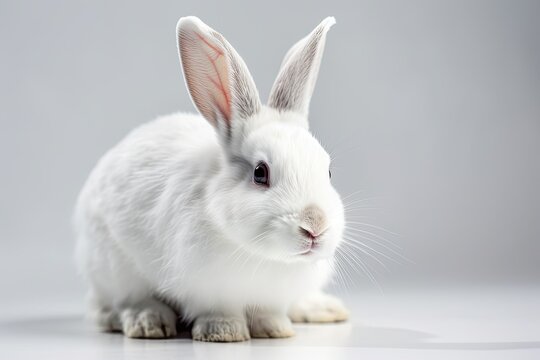 White background with a cute rabbit. Generative AI