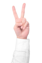 ピースサイン、もしくはビクトリーサインのジェスチャーをする手