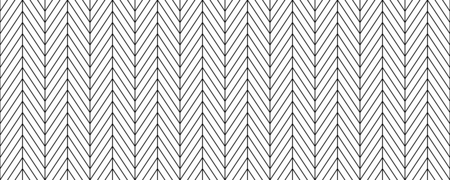 Herringbone seamless pattern. Black and white chevron background. Repeating zigzag wallpaper with diagonal lines. Textile or fabric print design. Parquet floor or brick wall texture. Vector