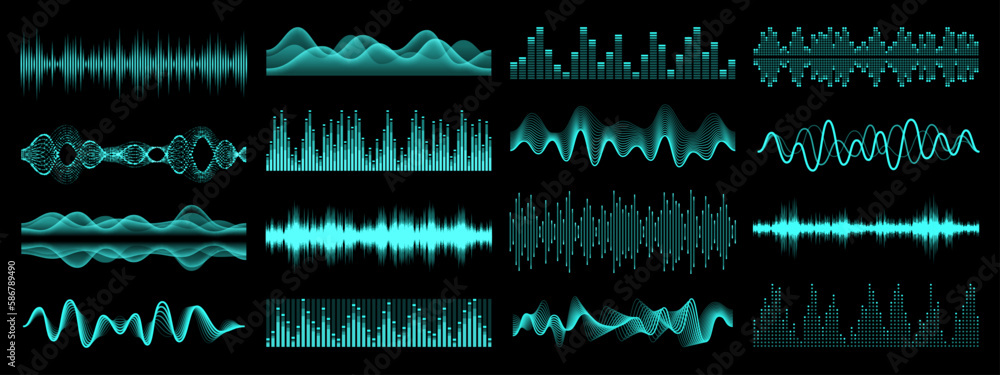 Aufkleber hud equalizer sound waves, music audio interface elements, vector frequency waveform. hud voice soun