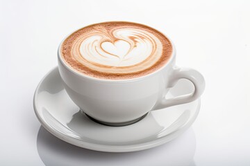 Cappuccino froth in a white cup, isolated on a white background. Generative AI