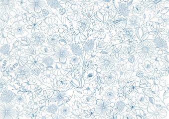 美しい植物のボタニカル背景素材　線画、ナチュラル、パターン、透過、png