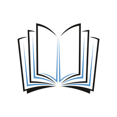 Opened book symbol or icon. Bookstore, literature teaching or college study abstract vector pictogram. University learning or science knowledge minimalistic emblem or sign with textbook symbol