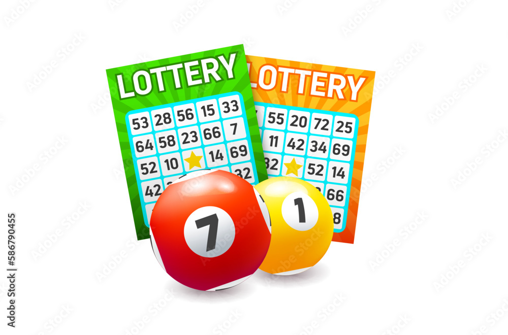 Wall mural bingo lottery and balls. isolated 3d vector lotto game tickets for checking availability of winning 