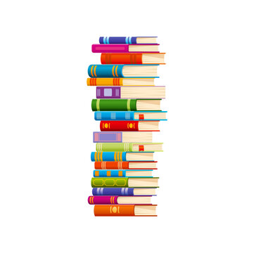 High book stack. School literature reading novel best sellers heap, college education cartoon vector books pile or science teaching textbook or encyclopedia group. Bookstore dictionary isolated stack