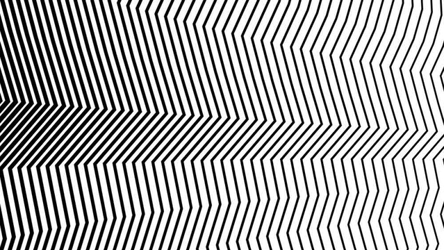 abstract black and white background. Abstract black and white striped optical illusion three dimensional geometrical wave shape pattern illustration motion graphics background