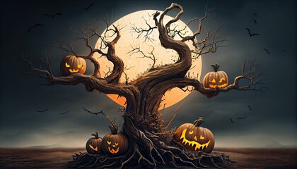Plakat Halloween day eyes of Jack O' Lanterns trick or treating Samhain All Hallows' Eve All Saints' Eve All hallowe'en spooky Horror Ghost Demon background October 31