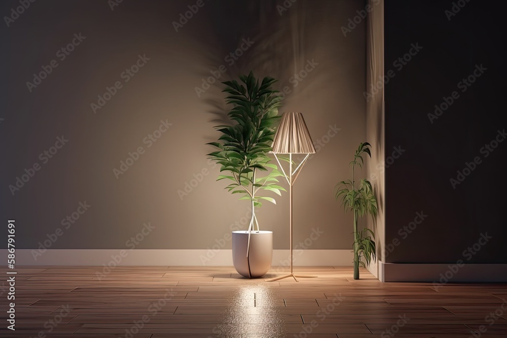 Aufkleber image of a floor lamp and a plant with copy space. generative ai
