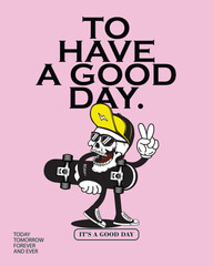 Vector illustration cartoon character skateboarding. Vector design for apparel prints, posters and other uses.

