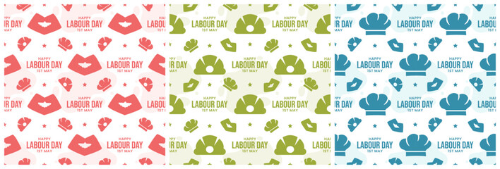 Set of Happy Labor Day Seamless Pattern Design Illustration with Different Professions in Template Hand Drawn