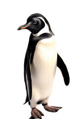 Obraz premium a photographic illustration of a high-class penguin in a tuxedo with a top hat on a transparent background in PNG. T-Shirt Design. Animal Character. Generative AI