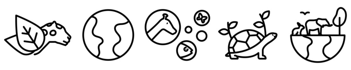 Conjunto de iconos de biodiversidad. Animales, plantas, naturaleza, ecosistemas. Concepto de vida, planeta. Ilustración vectorial © Frank