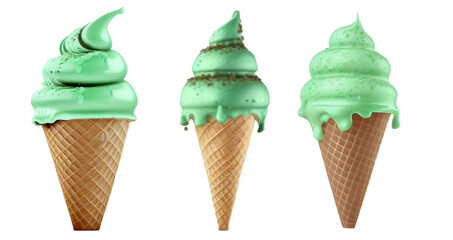 green ice cream set on blank background PNG