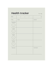 Health tracker planner. Minimalist planner template set. Vector illustration.