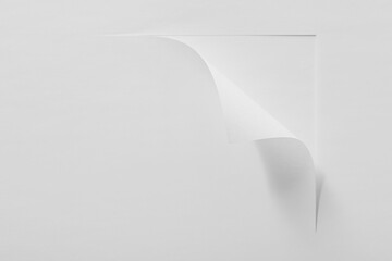 Page curl with shadow on blank sheet of paper.
