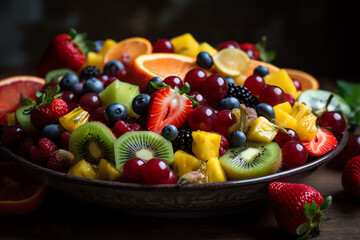 vibrant fruit salad with a variety of colorful fruits. generative AI.